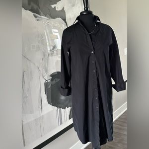 Nordstrom Pleat Back Poplin Duster black button down collared shirt dress XS